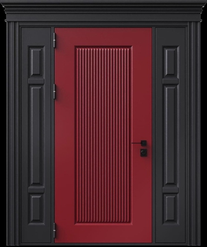 Входная термодверь с металлофиленкой, вставками по бокам, карнизом и двухцветным порошковым покрытием RAL 3004 и RAL 9004 (тип №2) Входная термодверь с металлофиленкой, вставками по бокам, карнизом и двухцветным порошковым покрытием RAL 3004 и RAL 9004 (тип №2)