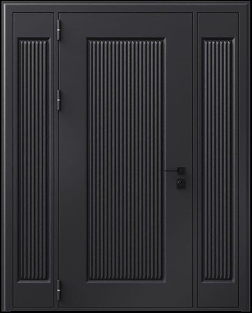 Входная термодверь с металлофиленкой, вставками по бокам и порошковым покрытием RAL 9004 (тип №9)