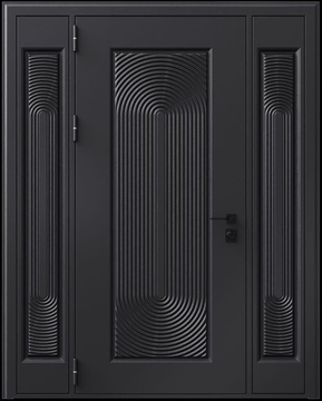 Входная термодверь с металлофиленкой, вставками по бокам и порошковым покрытием RAL 9004 (тип №11) Входная термодверь с металлофиленкой, вставками по бокам и порошковым покрытием RAL 9004 (тип №11)