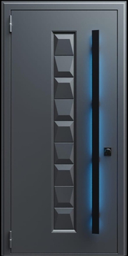 Входная термодверь с металлофиленкой, длинной ручкой с подсветкой и порошковым покрытием RAL 7021 (тип №8) Входная термодверь с металлофиленкой, длинной ручкой с подсветкой и порошковым покрытием RAL 7021 (тип №8)